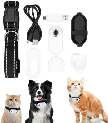 Fabater Cámara con Collar para Gatos, Cámara de Acción para Mascotas HD 1080P, Collar con Cámara para Perros Gran Angular de 170°, Cámara de Video con Imagen para Deportes, Perros, Gatos