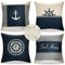 EliteHomeComforts Kissenbezug Outdoor Wetterfest 40 x 40 cm, 4 Stück Kissenbezüge Blau Weiß, Kissenhülle Maritim, Kissenhüllen Leinenoptik, Dekokissen Bezug, für Kissen Sofa Couch Stuhl Deko