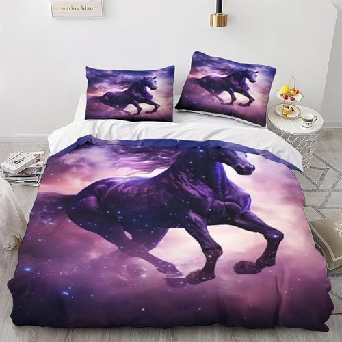 Zbeiba Pferd 3D Muster Bettwäsche 135x200cm Bettbezug Set Atmungsaktive Angenehme Bettbezug und 2 Kissenbezug 80x80cm 3 teilig,#8,Bettbezug Mit Reißverschluss Für Erwachsene Teenager Kinder