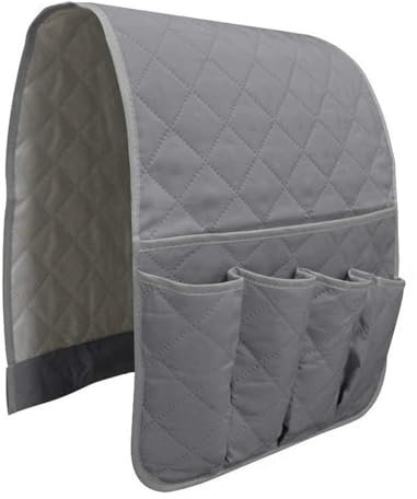 Grey Armchair Caddy with 5 Pockets - Non-Slip Sofa Remote Holder, Soft Armrest Organiser for Tablets, Cellphones, Magazines, Books & Glasses