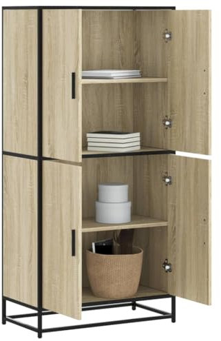 SXJEQOC Highboard Sonoma-Eiche 68x35x139 cm Holzwerkstoff Metall Industrial Design Schlanker Stauraum mit 4 Türen für Wohnzimmer Schlafzimmer Flur