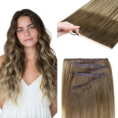 GOO GOO Tape in Weft Extensions Echthaar, Genius PU Long Weft Extensions Echthaar, Seidig, einfach zu verwenden, 40cm 50g, 3/8/613 Ombre Blond