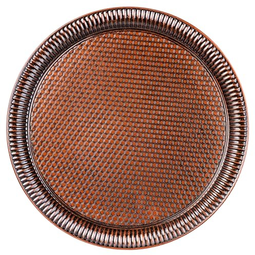 Alisveristime Round Hammered Metal Serving Tray – Ottoman Style, (11.8 Diameter, 12.6 oz) 5 Color Options (Brown)