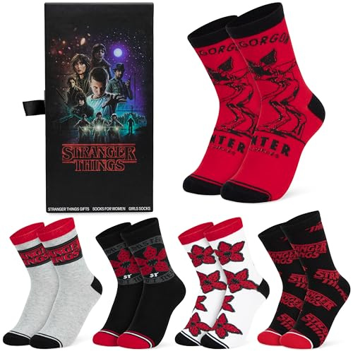 Stranger Things Lustige Socken für Damen & Teenager 5er Pack - Gr. 35-41, Bunte Baumwollsocken Geschenke für Frauen