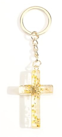 Porte-clés Croix Fleur Séchée, Bijou de Sac Porte-clés Femme Personnalisé, Idée Cadeau Anniversaire Femme, Cadeau Amusant Voiture Porte Bonheur