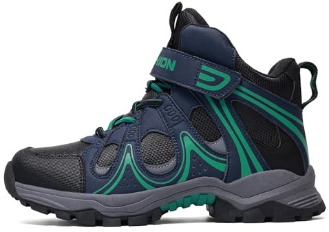 ASHION Stivali da Escursionismo per Bambino Invernali Caldo Antiscivolo Ragazzo Scarpe da Trekking,Blu Verde,37 EU