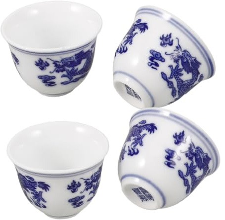 Ipetboom 4pezzi Tazza Da Tè in Ceramica Cinese Blu e Bianca Piccola Tazza Portatile Tradizionale Per Uso Domestico e Servizi Da Tè Simpatici