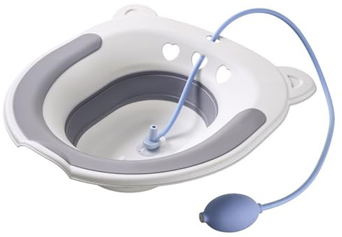 Beruhigendes Sitzbad for den Toilettensitz, Sitzbad for Hämorrhoiden, Sitzbäder for die postpartale Pflege, verbesserte zusammenklappbare Sitzbäder mit Spülung, Sitzbadeset for Frauen, Unisex(Gray)
