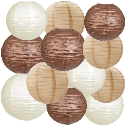 We Moment Zone 12 Stück Papier Lampions Brown Runde Papierlaterne Papier Boho Laterne für Lampenschirm Deko, Geburtstagsfeier,Hochzeitsdekorationen，Gartenparty Deko