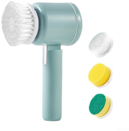 EffiFish Electric Waterproof Dishwashing Brush with Rechargeable for battery, Automatic Handheld Kitchen Cleaner for Pots, Dishes, and Household Use(green)