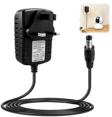 24V 2A Power Supply Adapter UK 100-240v 50/60hz Universal 5.5x2.5mm Wall Mount Charger for CCTV Monitor LED Strip Lights Electronics Router Speakers Submersible Pumps Sound Bar Black