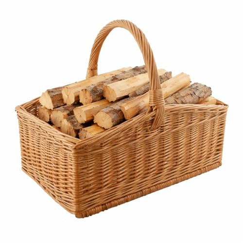 MIKONI Weidenkorb Kaminholzkorb Weide Holzkorb Brennholz Korb Weidenkorb Deko Tragekorb Kaminholz Rattankorb Feuerholzkorb Brennholzkorb