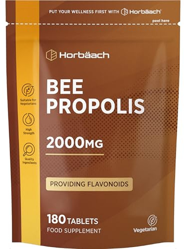 Propolis 2000mg Tabletter | Bipropolis 5:1 Extrakt | 180 Vegetariska Tabletter – 3 Månaders Förbrukning | Bee Propolis | av Horbaach