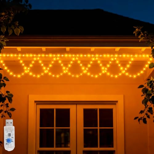 Kaezuy Lichterkette Außen 4m 138 LED, Weihnachtsbeleuchtung Außen Lichterkette, Warmweiß Weihnachtsdeko Weihnachtsbeleuchtung Aussen mit 8 Modi für Terrasse Balkon Party Hochzeit (A)