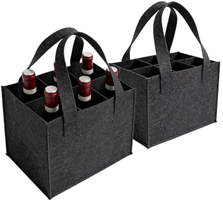 WZHHDM Flaschentasche 6 Flaschen, 2 Stück Flaschen Tasche | Getränketasche Flaschenkorb 6 Flaschen 24*18*16cm Wiederverwendbare Flaschentasche Filz für Reise Picknick