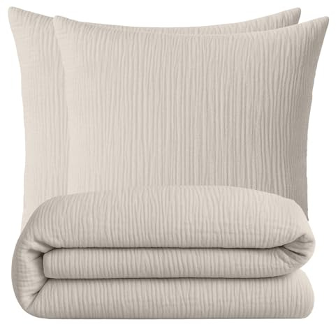 sleepling Musselin Bettwäsche, 200x220 cm + 2X 80x80 cm, Beige