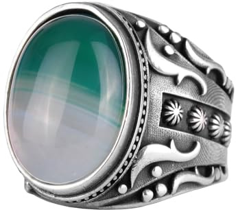 KAMBO Herren-Ring aus natürlichem Achat – 925 Sterling Silber Blumenmuster Ring – handgefertigter Vintage-Stil Statement Ring für Männer