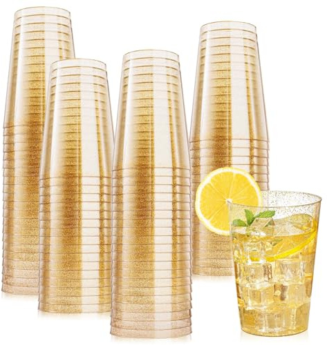 50 Pcs Gobelets Transparents Rigide Réutilisables De 280ml gobelet doré | Gobelets Réutilisables Pour Fête D'anniversaire, Mariage Et événements, Cocktail, Martini, Soda, Dessert