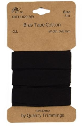 Die Stofftante Baumwoll-Schrägband | vorgefalztes Einfassband | aus Baumwolle | 28 Farben | Coupons á 3 Meter x 20mm (schwarz)