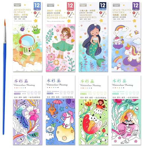 6 Pièces Livre Peinture Aquarelle Enfant, Kit de Voyage Magique avec Pinceau et Palette Intégrée, Livre Coloriage Eau Non Toxique et Sans Dégâts, Loisir Créatif et Éducatif pour Garçons Filles 3-8 Ans