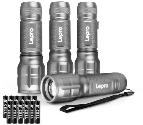 Lepro LE LED Torch Battery Powered, LE1000 Hand Camping Flashlight, 4 Packs