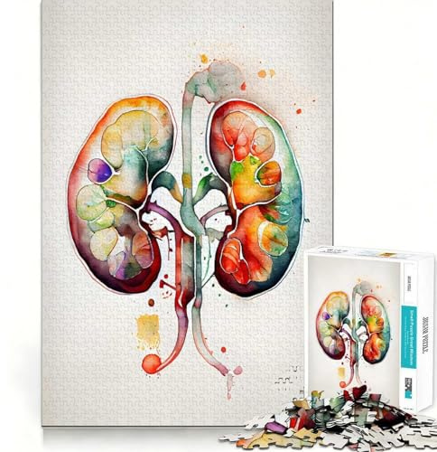 Aquarell-Nieren-Puzzle,1000 Teile,Denksportaufgabe,sauber geschnitten,robuste Komponenten,fesselnde Freizeitbeschäftigung für gemütliche Stunden zu Hause (50x75cm)