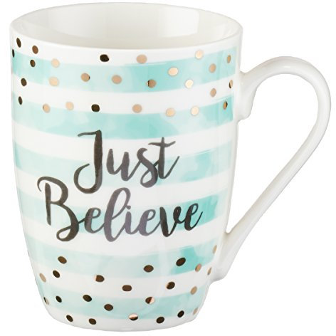 Taza de café motivacional con lámina dorada Just Believe verde menta, 11 onzas