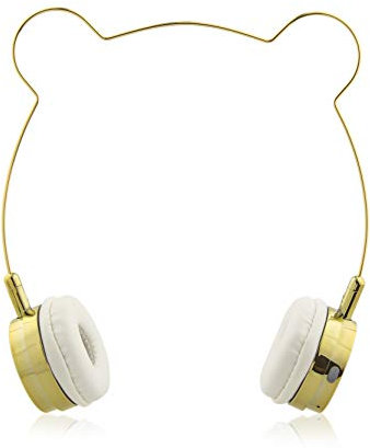 Lux Accessories Gold Bear Headphones Wire Frame Horns Headset w Microphone