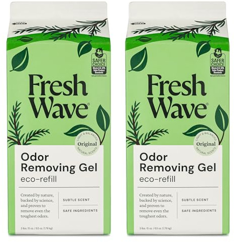 Fresh Wave Odor Removing Gel Refill, 3 lbs. 15 oz. (63 oz.) (Pack of 2) | Clove and pine plant oils, No parabens or phthalates, Refills small or large gel jars, Lasts 30-60 days per jar