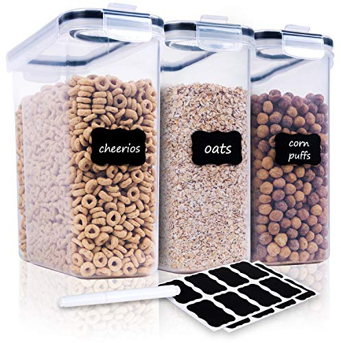 FOOYOO Cereal Containers Storage Set - 3 Piece Airtight Large Dry Cereal Container (135.2oz), BPA Free Dispenser Plastic Cereal Storage Containers with 16 Labels & Pen