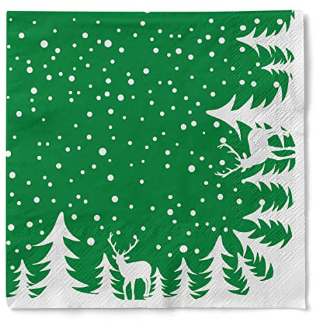 Sovie HORECA Serviette Marvin (Grün) aus Tissue 3-lagig, 33 x 33cm, Einweg Weihnachtsserviette winterlich, ideal für Advents- & Weihnachtsfeiern, 100 Stück