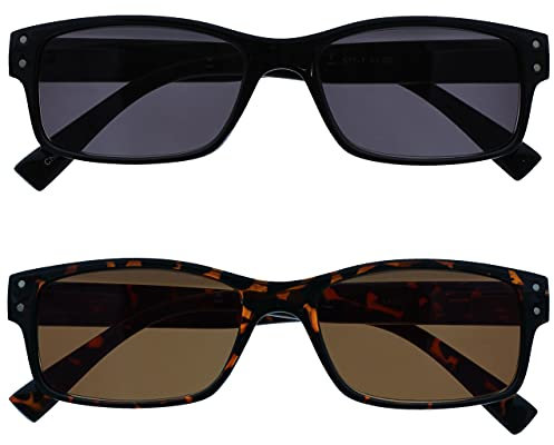 The Reading Glasses Company Die Lesebrille Unternehmen 2er-Pack Herren Groß Schwarz Braune Schildpatt Sonnen-Leser UV400 Federscharniere SS11-12 +1,00