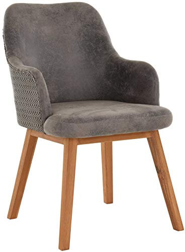 Korb-Outlet Polstersessel Stone Loomsessel Esszimmerstuhl mit Armlehnen Gepolsterter Sessel Holzbeine aus Loom (Grau)