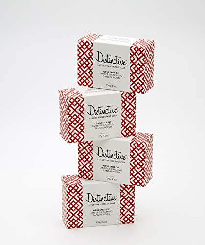 Luxury Handmade Soap Bars x 4, Opulence of Amber and Calming Sandalwood fragrance - Palm Oil FREE, No Preservatives