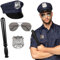 Boland 01410 - Set polizia, berretto, occhiali da festa, distintivo e manganello 33 cm, nero-argento, sceriffo, poliziotto, costume, carnevale, festa motto