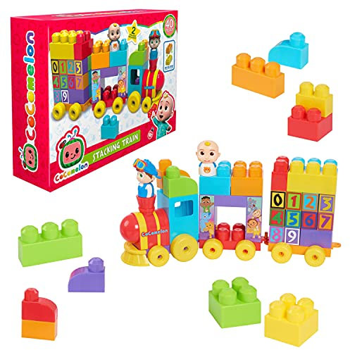 CoComelon Stacking Train Stapelzug, 40-teiliges großes Baustein-Set enthält JJ und Tomtom Figuren, Farb- und Zahlenerkennung