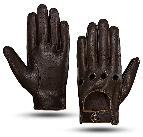 MGGMOKAY Herren Leder Autohandschuhe Touchscreen Lederhandschuhe Ungefüttert,BrarnKamel,L