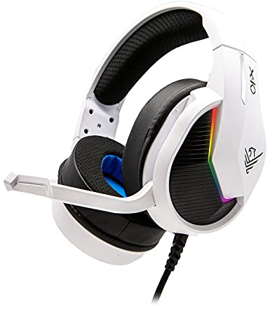 Phoenix Auriculares Gaming PS5, Micrófono Retráctil, Reducción de Ruido, Almohadillas de Espuma de Alta Densidad, Iluminación RGB, Compatible con PC, PS4, Xbox X, Xbox S, Nintendo, Portátil (Blanco)