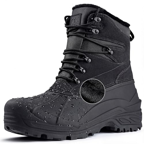 FREE SOLDIER Mens Snow Winter Boots for Men Warm Fleece Lining Winter Ski Shoes Waterproof Insulated Booties(Black,9)