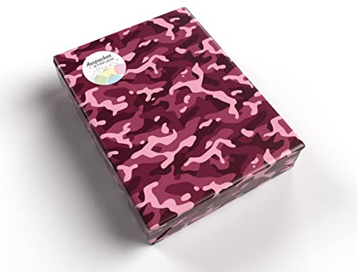 Geschenkpapier für Frauen Mädchen Military rosa-rot Camouflage Camo design Geschenkpapier für kleine Geschenke für Geburtstag Weihnachten (5 Bögen + 5 Aufkleber Geschenke + 18 Verschlusspunkte)