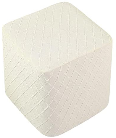 MagiDeal Housse de Pouf Extensible Housses de Pouf Tabouret de Pied Housses Extensibles Housse de Repose-Pieds Ottoman, Tissu Jacquard à Carreaux épais, Laiteux