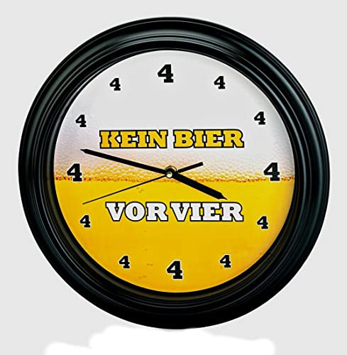 CBK-MS Wanduhr Kein Bier vor 4 vier Ø 32 cm mit Sound Männer Geschenk für Party Keller Bar