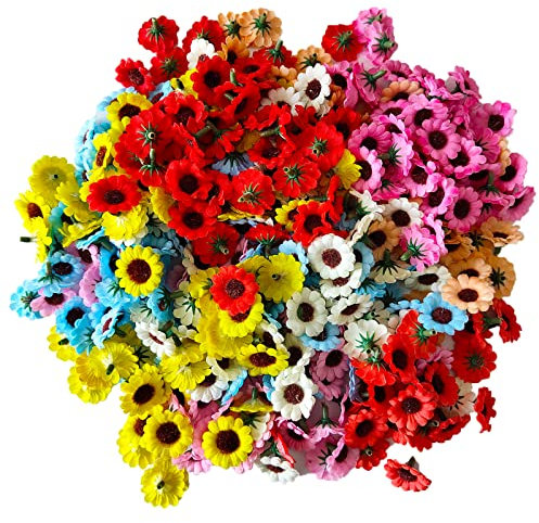 100 Stücke Gänseblümchen Blütenköpfe, Kunstblumen Köpfe, Bunt Mini Seidenblumen, Basteln für Hochzeiten, Feiern, Partys, DIY-Girlanden-Kopfschmuck (2.8cm,8 Zufällige Farben)