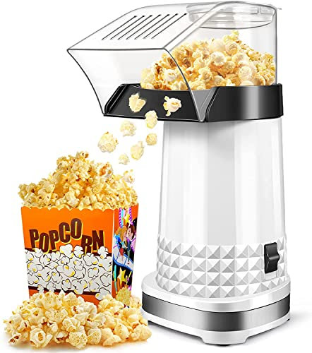 COOCHEER Machine à pop-corn à air chaud 1200 W pour la maison, design de calibre large avec verre doseur et couvercle amovible, sans BPA 5480_W_EU Z Blanc