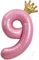 Geburtstag Folienballon Zahl 9 mit Krone, 101 cm Rosa Luftballons Zahl 9, Helium Ballon Zahl 9, Mädchen Geburtstag Luftballon Deko Hochzeit Jubiläum Fest Party Dekoration - Fliegt mit Helium