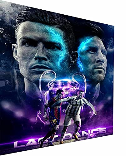 Magic Canvas Art - Bilder Fußball Cristiano Ronaldo Lionel Messi Leinwandbild 1- teilig Hochwertiger Kunstdruck modern Wandbilder Wanddekoration Design Wand Bild, Größe: 80 x 60 cm
