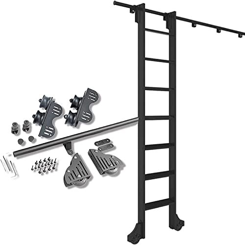 Black Rolling Ladder Hardware Stand Up Sliding Barn Door Kit (No Ladder) + Extention Track, 3.3ft-20ft Round Tube Mobile Ladder Rail, For Home/indoor/loft (Size : 20ft/600cm Track kit)