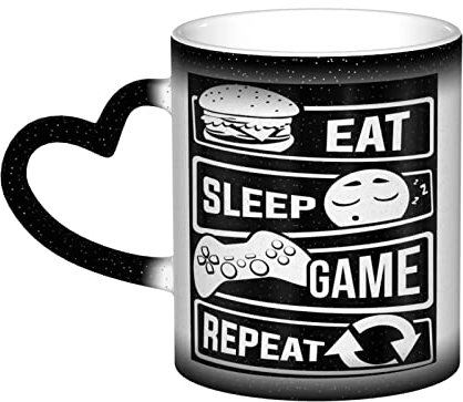 YINGD Heat Changing Sensitive Mug, Eat Sleep Game Repeat 11 Oz Coffee Cup Magic Color Change Ceramic Tea Cup