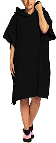 Aquarti Damen Herren Badeponcho Frottee Kapuzenhandtuch Umziehhilfe Surf Poncho mit Kapuze, Farbe: Schwarz, Größe: S/M