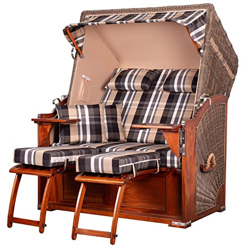 bene living Strandkorb-Set Schaalsee 2-Sitzer Mahagoni - PE grau - Modell 583 - Liftersystem